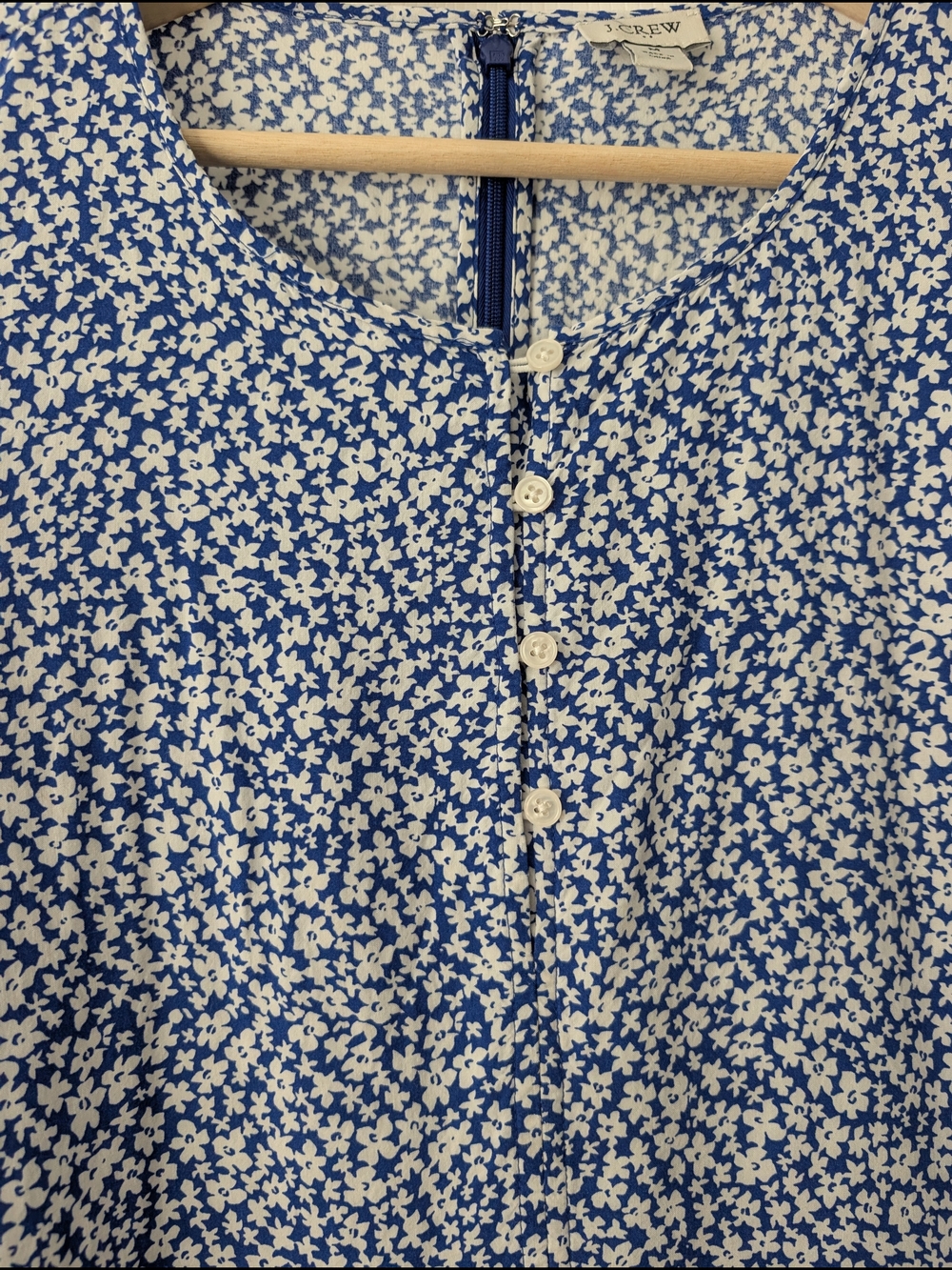 J. Crew Blue White Ditsy Floral Tiered Maxi Dress Short Sleeves, size M Cottage - Picture 9 of 12